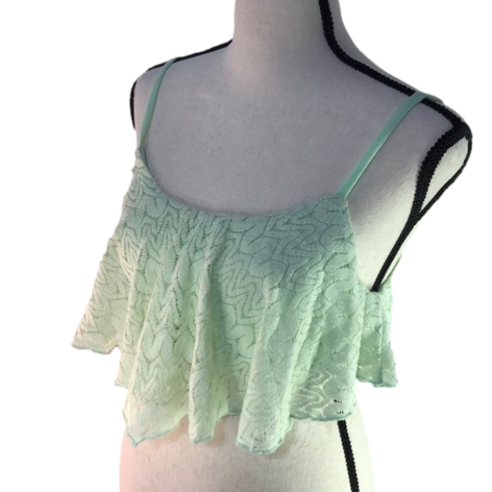 TOBI Women’s Mint Green Lace Over Stretchy Crop Top Shelf Bra—Spaghetti Straps—S